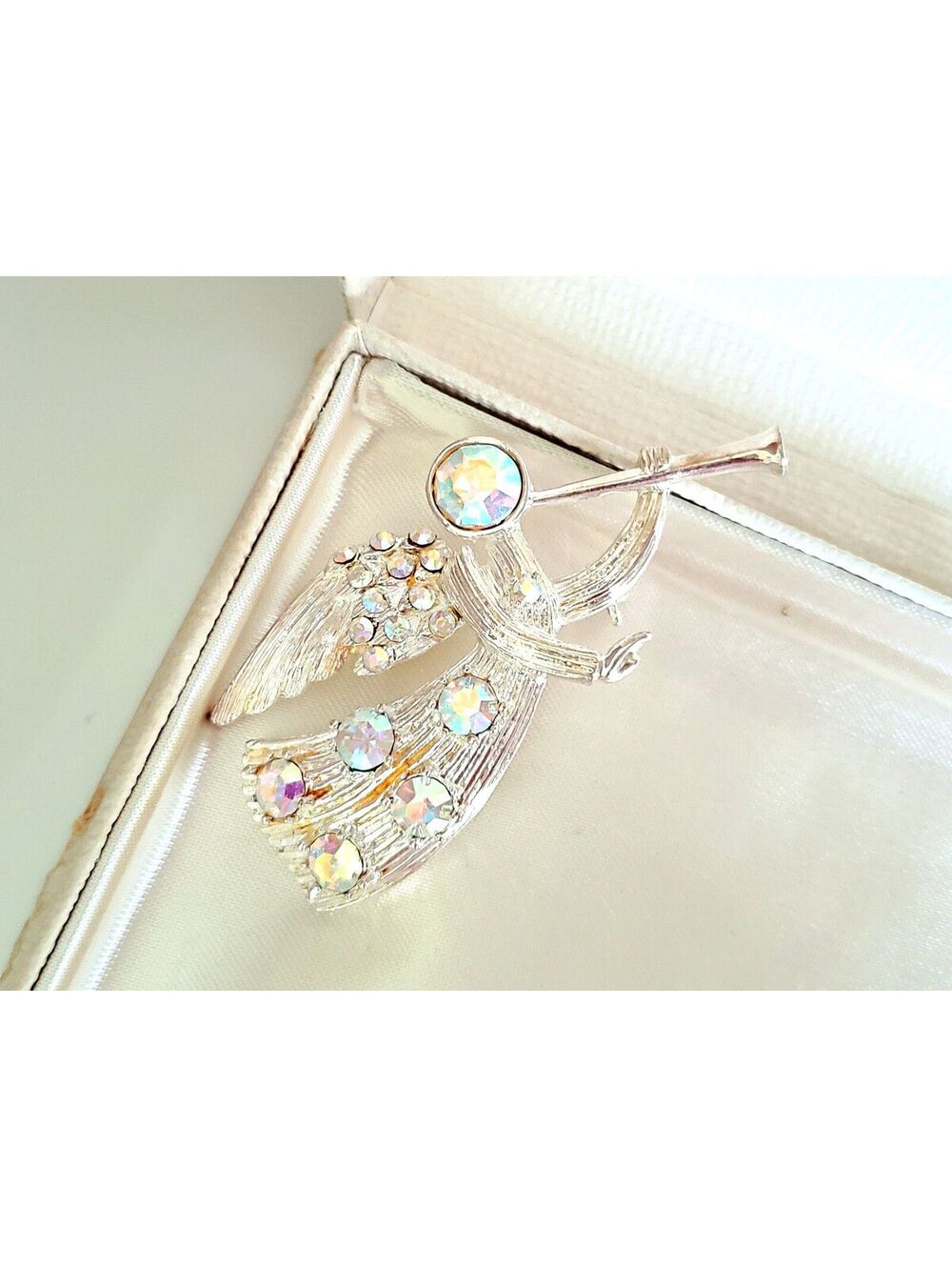 Vintage Silver-tone AB Rhinestone Eisenberg Ice Angel Brooch